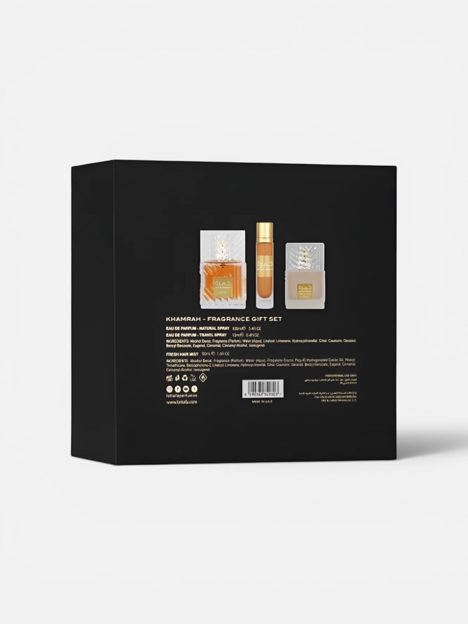 Lattafa - Khamrah 100ml EDP + Haarspray 50ml + 12ml Reisespray Geschenkeset Gift Set Bundle